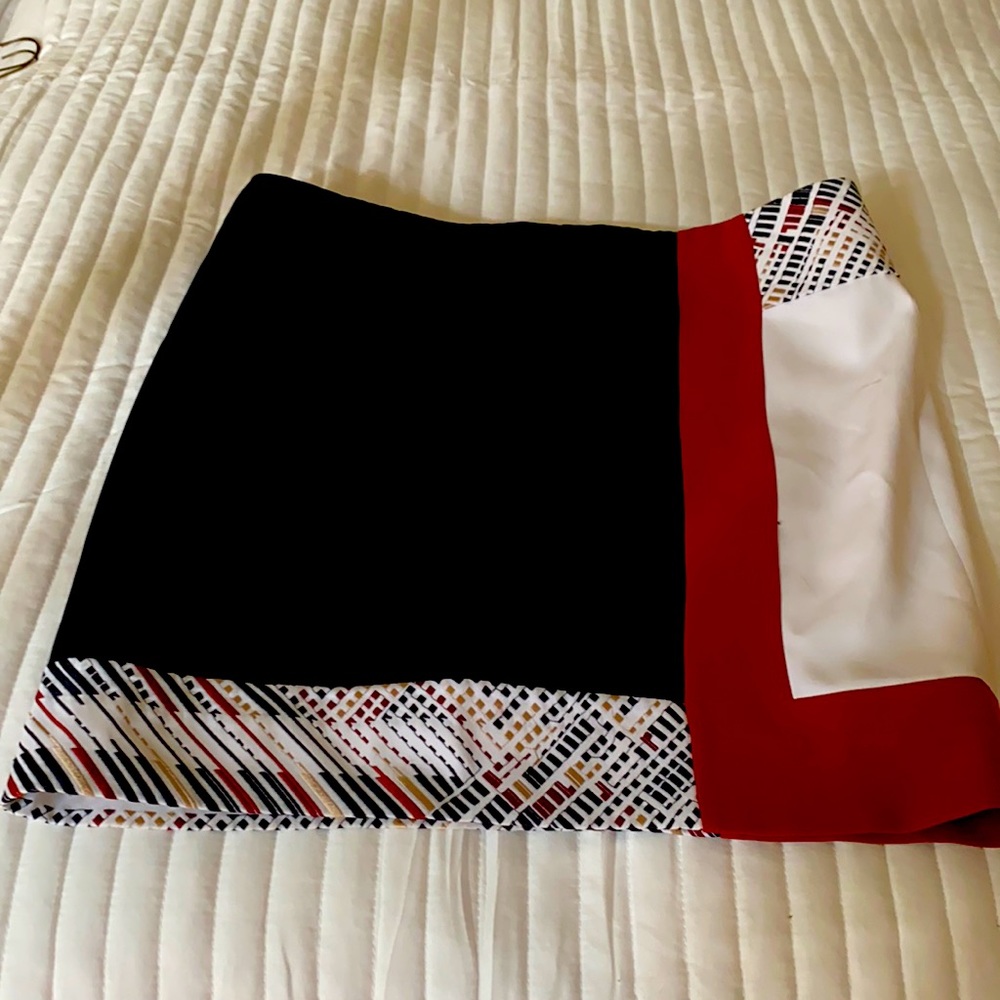 White House Black Market Black Red White Colorblock Midi Skirt